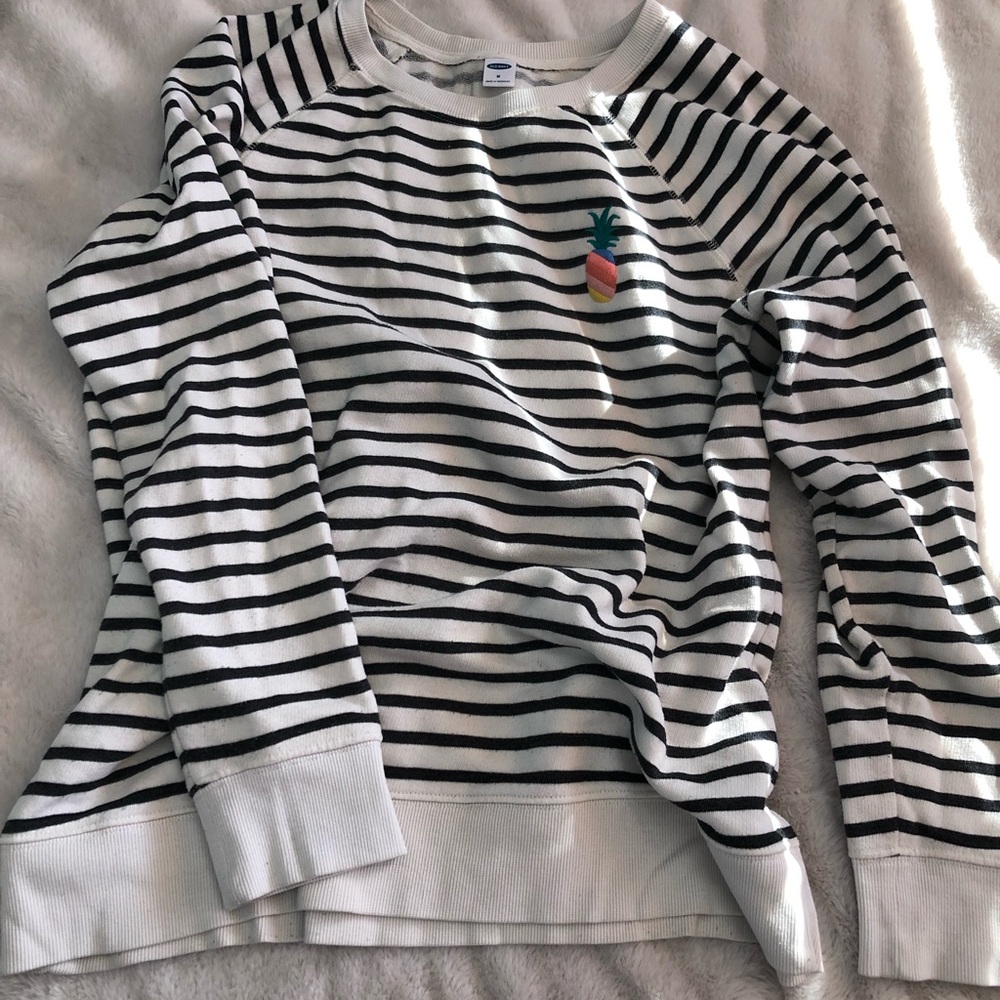 Old Navy Black + White Striped Crew Neck
